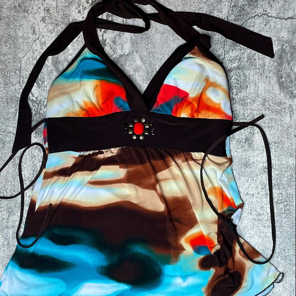 BCX Size M Brown, Blue, Yellow, and Orange Summer halter top
